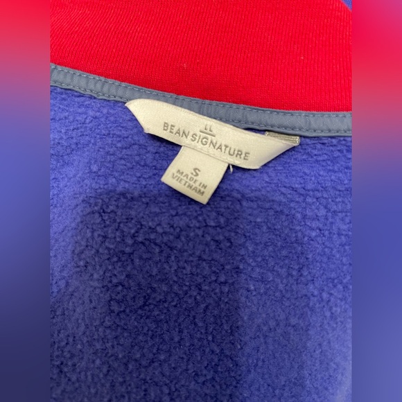 L.L. Bean Red and Blue Colorblock Organic Cotton Pullover 1/2 Zip Pocket small - Picture 5 of 5
